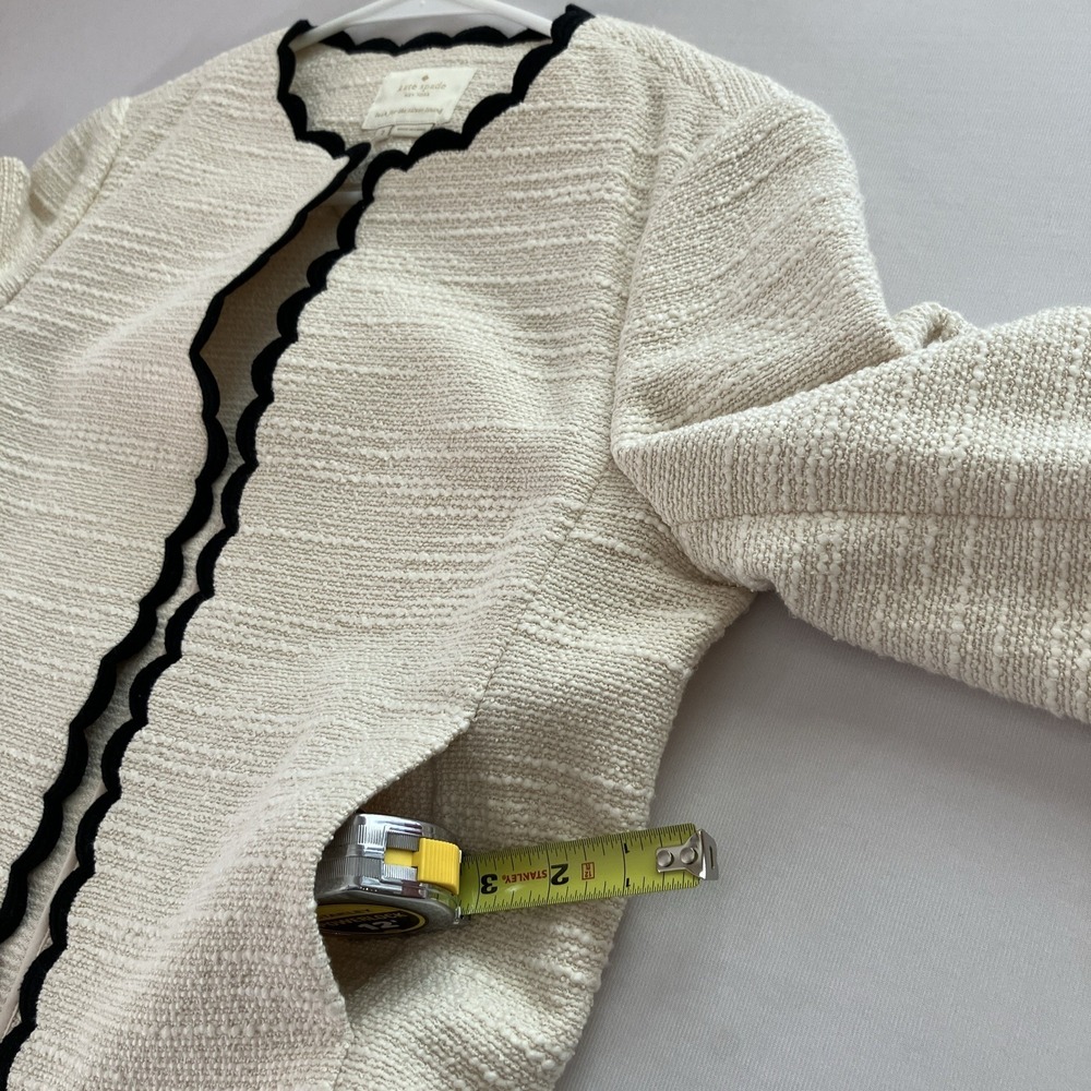 Kate Spade Tweed Jacket Womens Size 2 Cream Black Scallop Trim 3/4 Sleeve Career - Picture 4 of 12